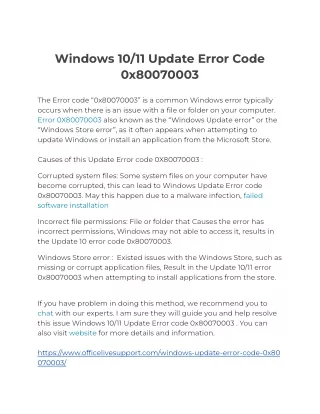 Error Code 0x80070003