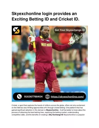 Skyexchonline login provides an Exciting Betting ID and Cricket ID