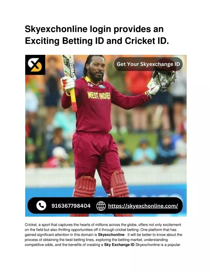 skyexchonline login provides an exciting betting id and cricket id