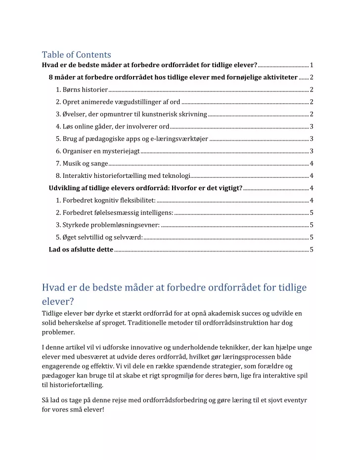 table of contents hvad er de bedste