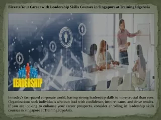 leadership skills courses Singapore