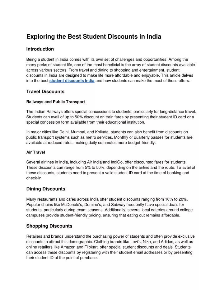 exploring the best student discounts in india