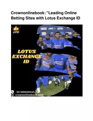 Crownonlinebook: "Leading Online Betting Sites with Lotus Exchange ID