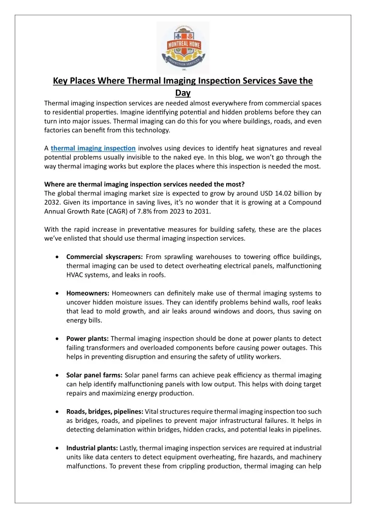 key places where thermal imaging inspection