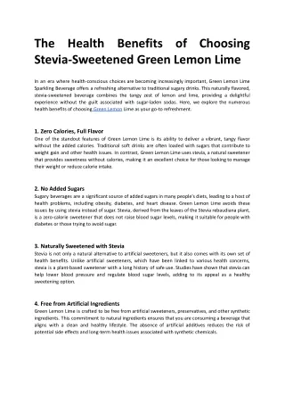 The Health Benefits of Choosing Stevia-Sweetened Green Lemon Lime