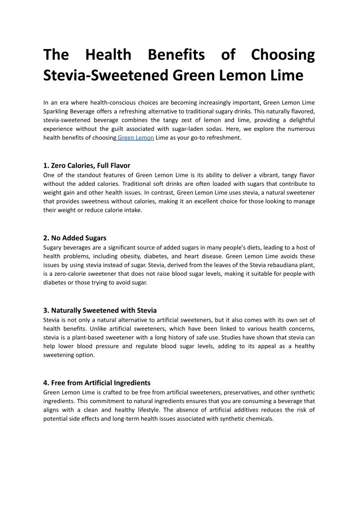 the stevia sweetened green lemon lime