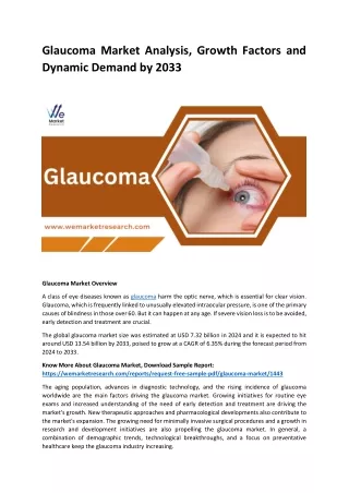 Glaucoma Market Analysis, Growth Factors and Dynamic Demand by 2033