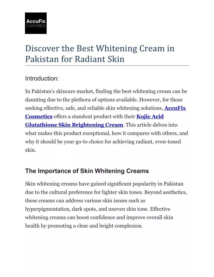 discover the best whitening cream in pakistan