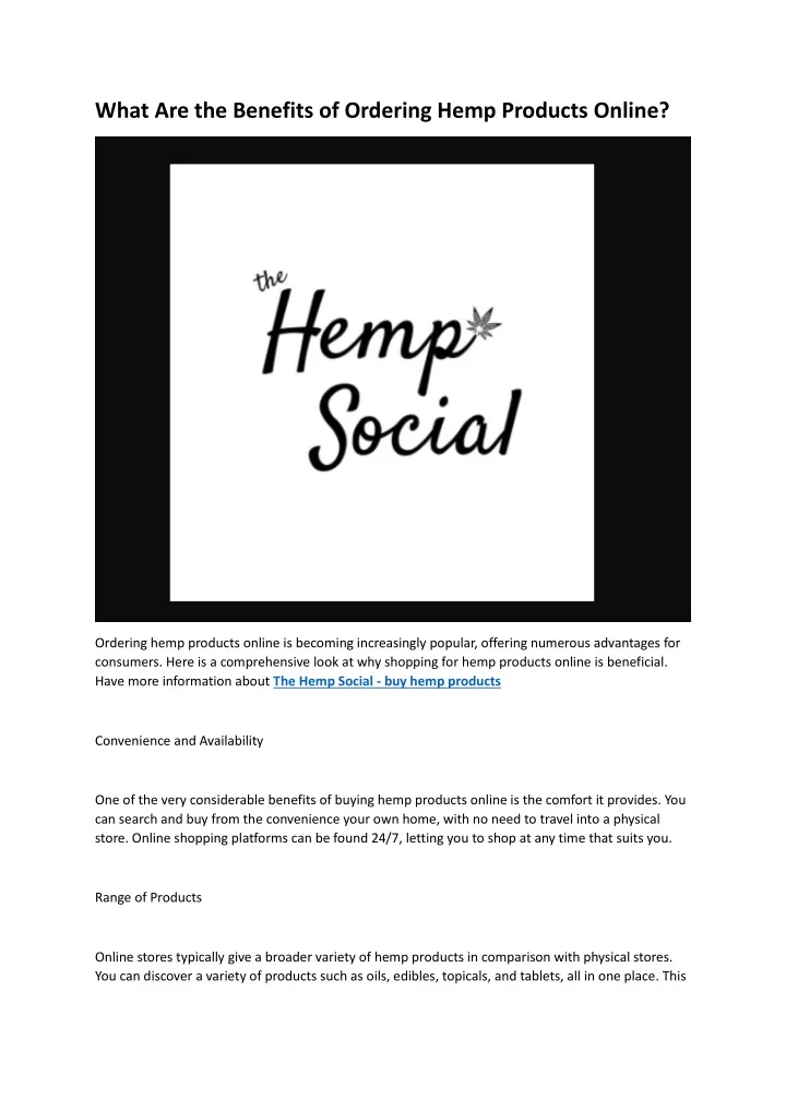 what are the benefits of ordering hemp products