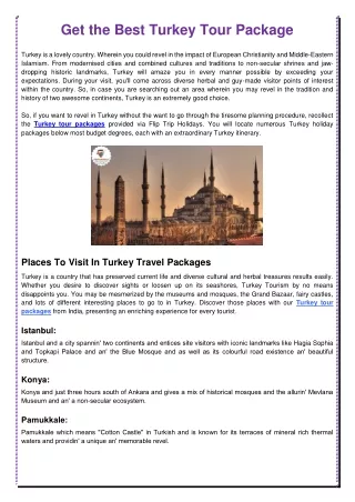 Get the Best Turkey Tour Package