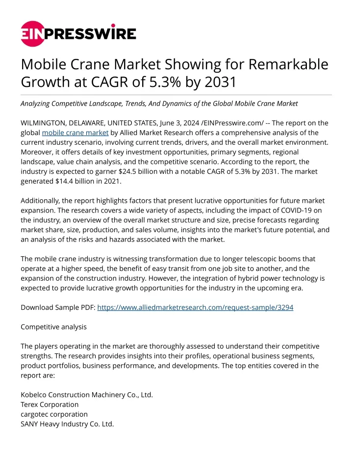 mobile crane market showing for remarkable growth