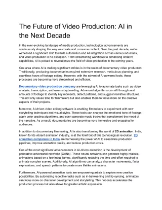 The Future of Video Production: AI in the Next Decade