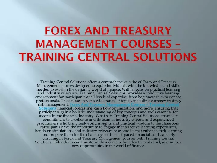 forex and treasury management courses training central solutions