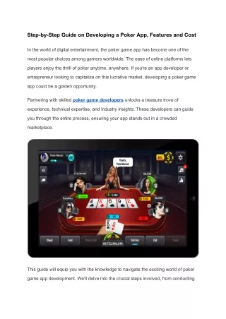 Step-by-Step Guide on Developing a Poker App, Features and Cost