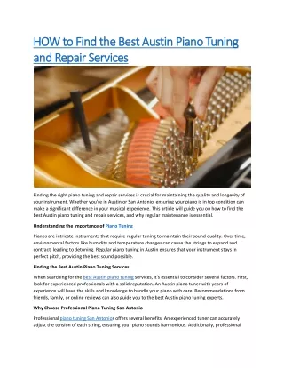 HOW to Find the Best Austin Piano Tuning and Repair Services