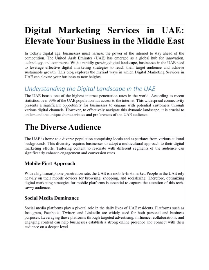 digital marketing services in uae elevate your