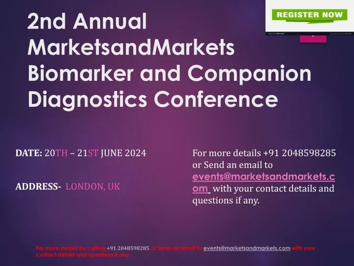 2nd annual marketsandmarkets biomarker and companion diagnostics conference