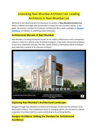 Unlocking Navi Mumbai Architect List - Leading Architects in Navi Mumbai List