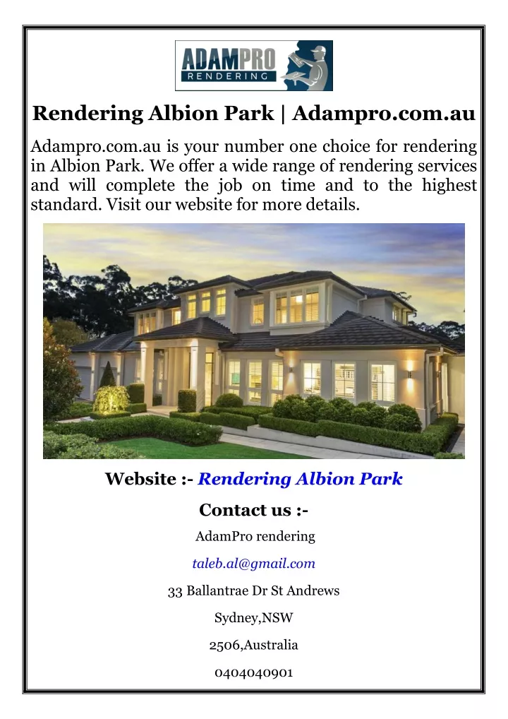 rendering albion park adampro com au