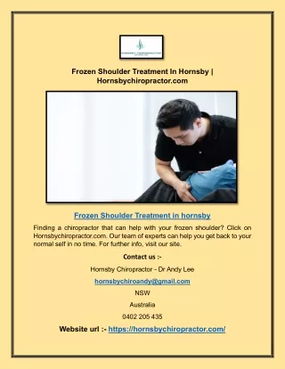 Frozen Shoulder Treatment In Hornsby | Hornsbychiropractor.com