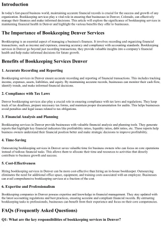 The Role of Bookkeeping Services in Maintaining Financial Health in Denver