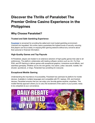 Discover the Thrills of Panalobet The Premier Online Casino Experience in the Philippines