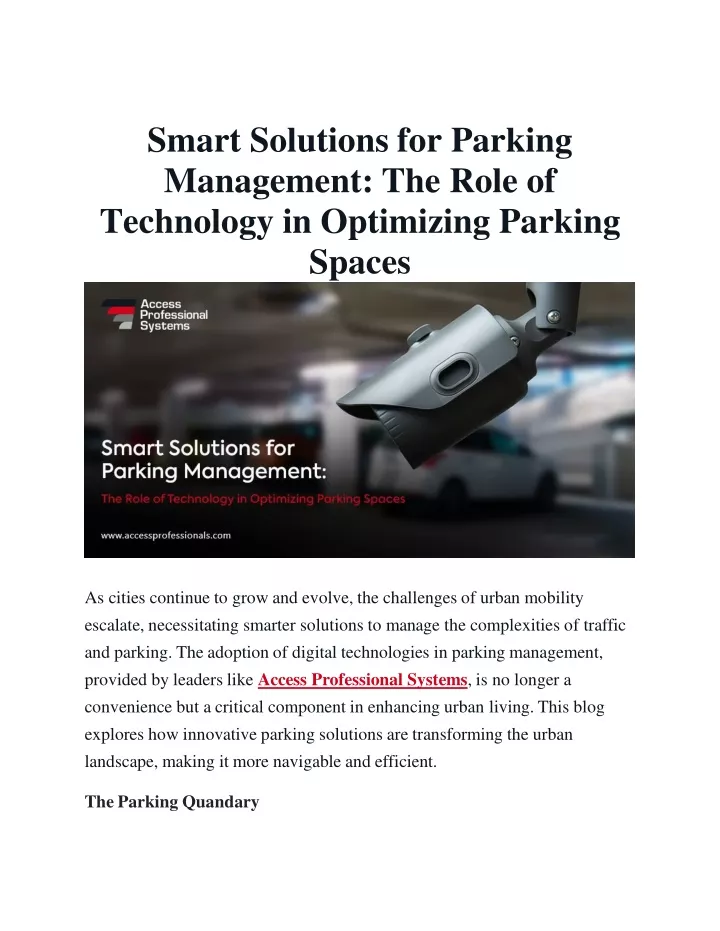 smart solutions for parking management the role of technology in optimizing parking spaces