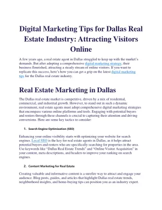 Digital Marketing Tips for Dallas Real Estate Industry