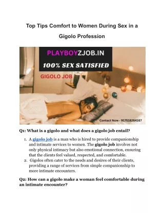 Top Tips Comfort to Women During Sex in a Gigolo Profession