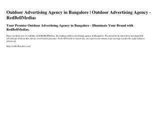 Outdoor Advertising Agency in Bangalore - RedBellMedias