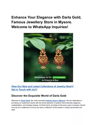 Enhance Your Elegance with Darla Gold, Famous Jewellery Store in Mysore Welcome