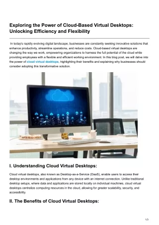 Exploring the Power of Cloud-Based Virtual Desktops Unlocking Efficiency and Flexibility