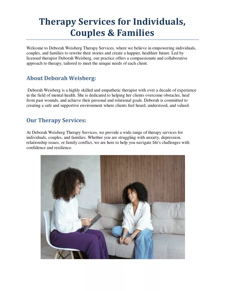 therapy services for individuals couples families