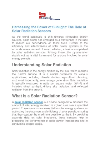 Harnessing the Power of Sunlight The Role of Solar Radiation Sensors