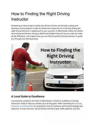 How to Finding the Right Driving Instructor