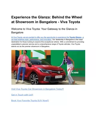 Experience the Glanza_ Behind the Wheel at Showroom in Bangalore - Viva Toyota