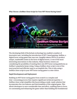 Why Choose a ZedRun Clone Script for Your NFT Horse Racing Game