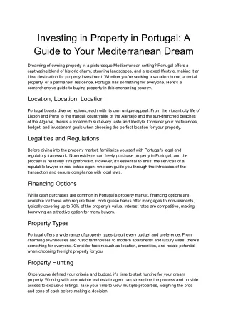 Buying Property In Portugal