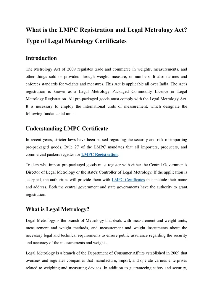 what is the lmpc registration and legal metrology