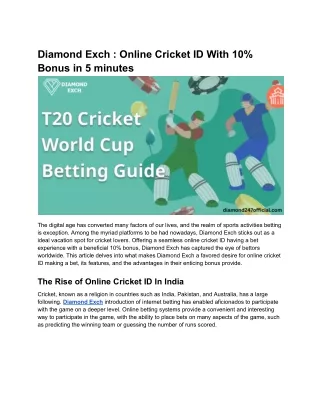 Diamond Exch _ Online Cricket ID With 10% Bonus in 5 minutes