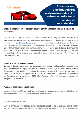 Effectuez une amélioration des performances de votre voiture en utilisant le service de reproduction