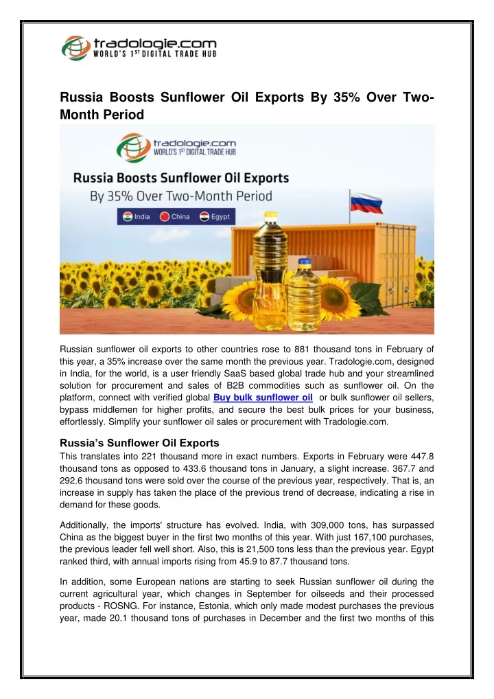 russia boosts sunflower oil exports by 35 over