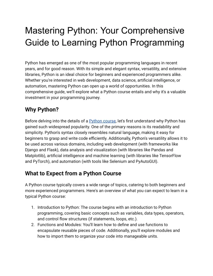 mastering python your comprehensive guide