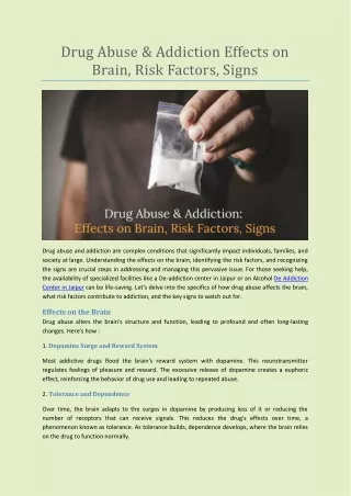 Drug Abuse & Addiction Effects on Brain, Risk Factors, Signs