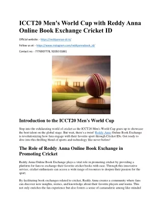 ICCT20 Men's World Cup with Reddy Anna Online Book Exchange Cricket ID
