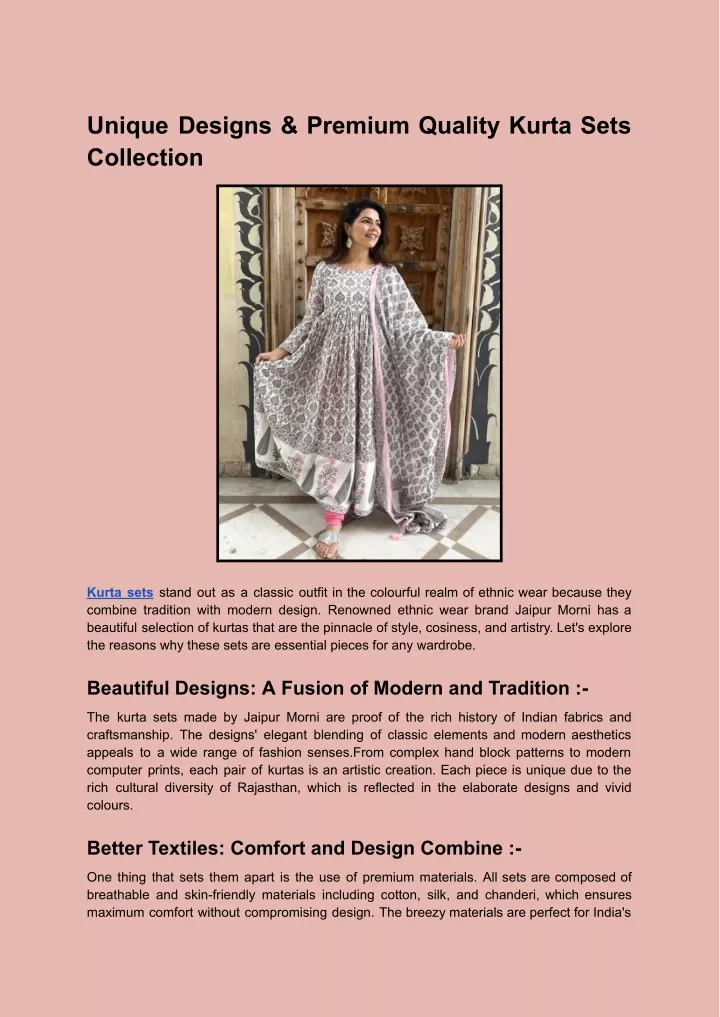 unique designs premium quality kurta sets