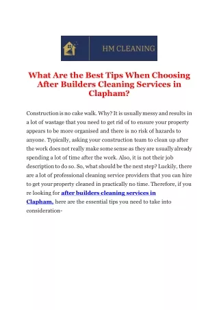 What Are the Best Tips When Choosing After Builders Cleaning Services in Clapham