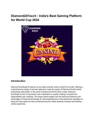 Diamond247exch _ India's Best Gaming Platform for World Cup 2024