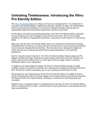 Unlocking TUnlocking Timelessness: Introducing the Vthru Pro Eternity Edition