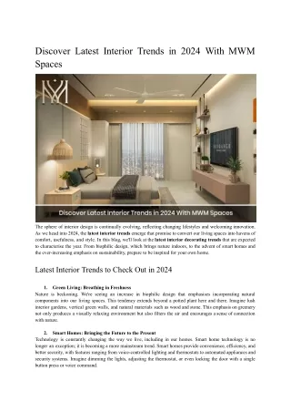 Discover Latest Interior Trends in 2024 With MWM Spaces - May'24